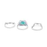 Princess Cut Vintage Art Deco Three Piece Bridal Set Wedding Ring Band Round Simulated Cubic Zirconia 925 Sterling Silver