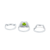 Princess Cut Vintage Art Deco Three Piece Bridal Set Wedding Ring Band Round Simulated Cubic Zirconia 925 Sterling Silver