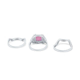 Princess Cut Vintage Art Deco Three Piece Bridal Set Wedding Ring Band Round Simulated Cubic Zirconia 925 Sterling Silver