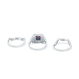 Princess Cut Vintage Art Deco Three Piece Bridal Set Wedding Ring Band Round Simulated Cubic Zirconia 925 Sterling Silver