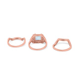 Princess Cut Vintage Art Deco Three Piece Bridal Set Wedding Ring Band Round Simulated Cubic Zirconia 925 Sterling Silver