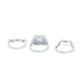 Princess Cut Vintage Art Deco Three Piece Bridal Set Wedding Ring Band Round Simulated Cubic Zirconia 925 Sterling Silver
