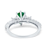 Teardrop Pear Art Deco Three Stone Accent Engagement Ring Round Simulated Simulated Cubic Zirconia 925 Sterling Silver