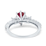 Teardrop Pear Art Deco Three Stone Accent Engagement Ring Round Simulated Simulated Cubic Zirconia 925 Sterling Silver