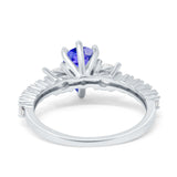 Teardrop Pear Art Deco Three Stone Accent Engagement Ring Round Simulated Simulated Cubic Zirconia 925 Sterling Silver