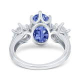 Oval Art Deco Engagement Ring Simulated Cubic Zirconia 925 Sterling Silver