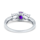 Three Stone Oval Engagement Ring Simulated Cubic Zirconia 925 Sterling Silver