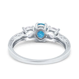 Three Stone Oval Engagement Ring Simulated Cubic Zirconia 925 Sterling Silver