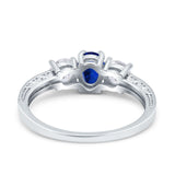 Three Stone Oval Engagement Ring Simulated Cubic Zirconia 925 Sterling Silver