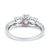 Three Stone Oval Engagement Ring Simulated Cubic Zirconia 925 Sterling Silver