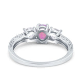 Three Stone Oval Engagement Ring Simulated Cubic Zirconia 925 Sterling Silver