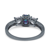 Three Stone Oval Engagement Ring Simulated Cubic Zirconia 925 Sterling Silver