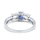 Three Stone Oval Engagement Ring Simulated Cubic Zirconia 925 Sterling Silver