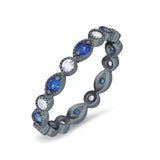Curved Marquise Art Dec Full Eternity Stackable Band Simulated Blue Sapphire & Cubic Zirconia 925 Sterling Silver