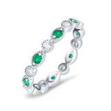 Curved Marquise Art Dec Full Eternity Stackable Band Simulated Green Emerald & Cubic Zirconia 925 Sterling Silver