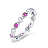 Curved Marquise Art Dec Full Eternity Stackable Band Simulated Ruby  & Cubic Zirconia 925 Sterling Silver