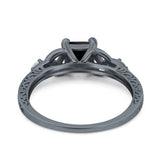 Cushion Celtic Art Deco Engagement Ring Simulated Cubic Zirconia 925 Sterling Silver
