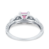 Cushion Celtic Art Deco Engagement Ring Simulated Cubic Zirconia 925 Sterling Silver