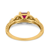 Cushion Celtic Art Deco Engagement Ring Simulated Cubic Zirconia 925 Sterling Silver