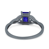 Engagement Ring Emerald Cut Simulated Cubic Zirconia Solid 925 Sterling Silver