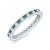 Art Deco Full Eternity Stackable Wedding Ring Simulated CZ 925 Sterling Silver