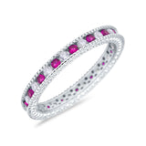 Art Deco Full Eternity Stackable Wedding Ring Simulated CZ 925 Sterling Silver