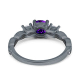 Art Deco Vintage Engagement Ring Round Simulated Cubic Zirconia 925 Sterling Silver