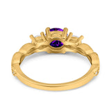 Art Deco Vintage Engagement Ring Round Simulated Cubic Zirconia 925 Sterling Silver