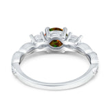 Art Deco Vintage Engagement Ring Round Simulated Cubic Zirconia 925 Sterling Silver