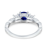 Art Deco Vintage Engagement Ring Round Simulated Cubic Zirconia 925 Sterling Silver