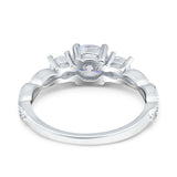 Art Deco Vintage Engagement Ring Round Simulated Cubic Zirconia 925 Sterling Silver