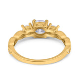 Art Deco Vintage Engagement Ring Round Simulated Cubic Zirconia 925 Sterling Silver