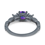 Art Deco Vintage Engagement Ring Round Simulated Cubic Zirconia 925 Sterling Silver