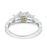 Art Deco Vintage Engagement Ring Round Simulated Cubic Zirconia 925 Sterling Silver