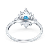 Oval Cut Halo Vintage Wedding Ring Simulated Cubic Zirconia 925 Sterling Silver