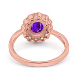 Vintage Floral Engagement Ring Oval Simulated Cubic Zirconia 925 Sterling Silver