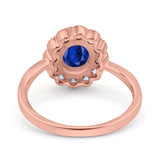 Vintage Floral Engagement Ring Oval Simulated Cubic Zirconia 925 Sterling Silver