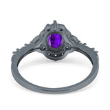 Oval Engagement Ring Accent Vintage Simulated Cubic Zirconia 925 Sterling Silver