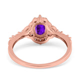 Oval Engagement Ring Accent Vintage Simulated Cubic Zirconia 925 Sterling Silver