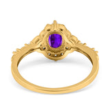 Oval Engagement Ring Accent Vintage Simulated Cubic Zirconia 925 Sterling Silver