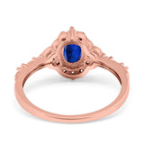 Oval Engagement Ring Accent Vintage Simulated Cubic Zirconia 925 Sterling Silver