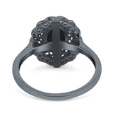 Art Deco Wedding Ring Oval Cut Solid Simulated Cubic Zirconia 925 Sterling Silver