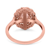 Art Deco Wedding Ring Oval Cut Solid Simulated Cubic Zirconia 925 Sterling Silver