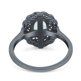 Art Deco Wedding Ring Oval Cut Solid Simulated Cubic Zirconia 925 Sterling Silver