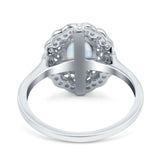 Art Deco Wedding Ring Oval Cut Solid Simulated Cubic Zirconia 925 Sterling Silver