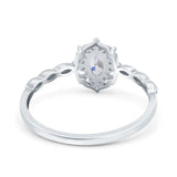 Oval Vintage Floral Engagement Ring Simulated Cubic Zirconia 925 Sterling Silver