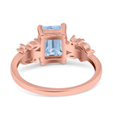 Emerald Cut Art Deco Engagement Wedding Bridal Ring Round Simulated Cubic Zirconia 925 Sterling Silver