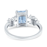 Emerald Cut Art Deco Engagement Wedding Bridal Ring Round Simulated Cubic Zirconia 925 Sterling Silver