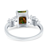 Emerald Cut Art Deco Engagement Wedding Bridal Ring Round Simulated Cubic Zirconia 925 Sterling Silver