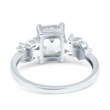 Emerald Cut Art Deco Engagement Wedding Bridal Ring Round Simulated Cubic Zirconia 925 Sterling Silver